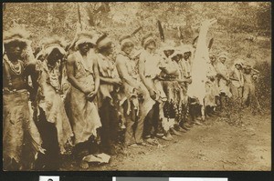 A group of Indian men standing side by side, ca.1900