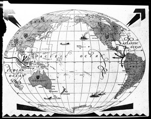 Map of the world showing trade routes from India and South America