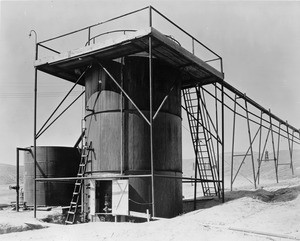 "Electric bleeder", used to reheat the water in sixty oil wells belonging to C. C. M. Oil Company in Fellows, California,1932