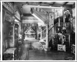 Interior view of the hallway of the Paul deLongpre residence on Hollywood Boulevard & Cahuenga Avenue, Hollywood, ca.1905