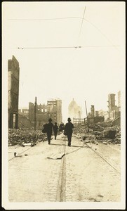 San Francisco earthquake damage, showing ruins along Ellis Street, 1906