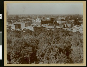 Birdseye view of the business district in Fresno, ca.1910