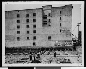 Exterior view of the Alhambra Hotel after it was moved, 1924