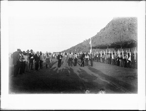 Chief Talaviate and a group of Yaqui Indians at the surrender and signing of peace treaty at Ortiz, Mexico, ca.1910