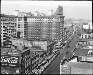 View of Main Street looking north from the top of a building near 6th Street, Los Angeles, ca.1917