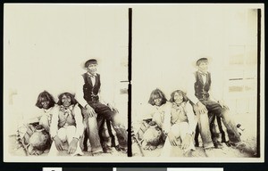 Composite image of Walapai indians sitting on the ground