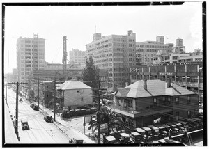 View of a section of the Industrial District looking southwest from Seventh Street and Santee Street