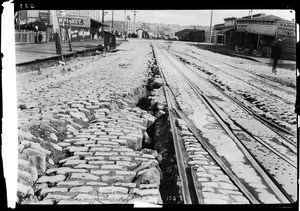 Brannan and Ninth Street, showing cracks caused by the earthquake, San Francisco, 1906