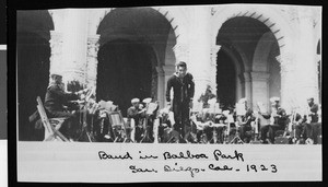 Navy band performing in Balboa Park in San Diego, ca.1923