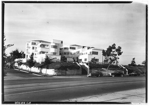 Exterior view of the Westwood Ambassador apartment buildings, 1937