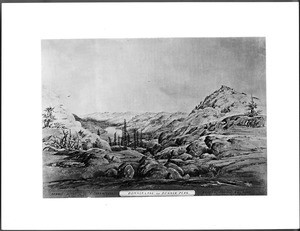 Drawing by Vischer of the Donner Lake area and Donner Peak, California, ca.1863