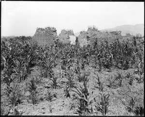 Ruins of the original San Gabriel Mission, about six miles west of its later location, San Gabriel, California, ca.1885