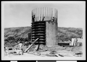 Department of Public Works construction on a sewage treatment plant at Harbor Boulevard and Bonita Street