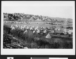 Birdseye view of Sioux Indians and General Brooks' camp at Pine Ridge Agency, South Dakota, ca.1890