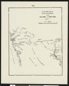 Map of the southern part of California in 1857 from San Diego to Fort Yuma in what would later become Arizona