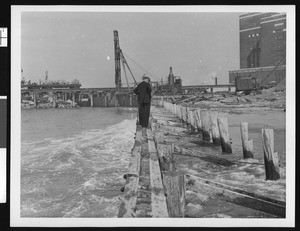 Beach bulkheads at Seal Beach which keep water from eroding from the coast, 1953