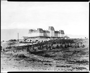 Exterior view of the Hotel Raymond in South Pasadena, ca.1887