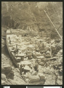 Salt River Dam construction, "Looking east from the west end of the dam", October 19, 1906