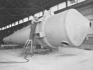 Rocket fuel tank being welded for Rocketdyne in Canoga Park, April 3, 1958