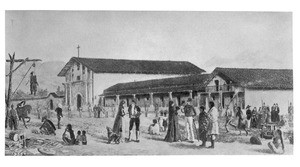 Oil painting by Corina Oreana Day, depicting the Mission de Las Dolores in San Francisco, ca.1900