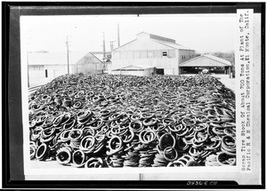 About 700 tons of scrap tire stock at a Pacific R & H Chemical Corporation plant, El Monte