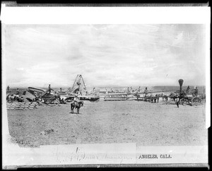 Harvesting crew and machinery at the Van Nuys ranch, southwest part of San Fernando Valley, ca.1886