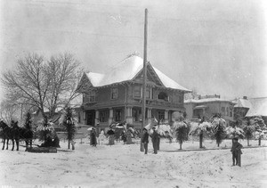 View of a Santa Rosa community covered in snow, Sonoma County, California, January 6, 1907