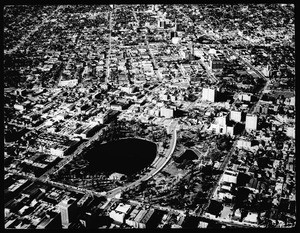 Aerial view of Los Angeles and Macarthur Park, ca.1948