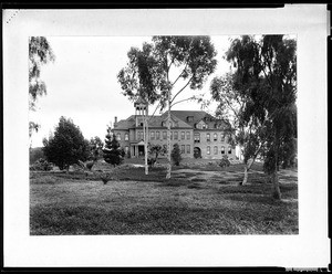 Exterior view of Whittier College's Founder's Hall, ca.1910