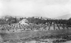 Panoramic view of Pasadena looking northwest from the cupola of Longfellow's house on San Pascual Street, ca.1890