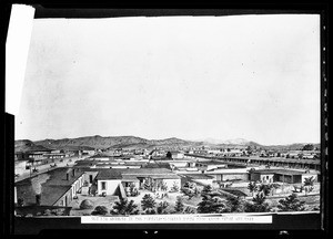 Artist's conception of old Los Angeles in the fifties, looking north from about First and Main, ca.1950