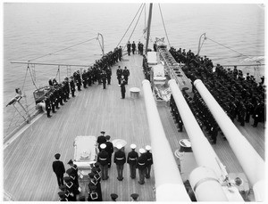 Ceremony on the rear deck of a battleship