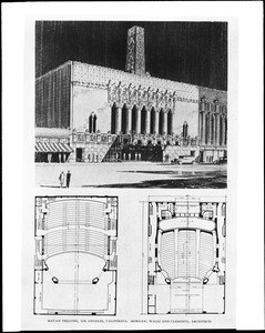 Architectural rendering of the Mayan Theater, including the seating charts for both the upper and lower level of the building, ca.1925