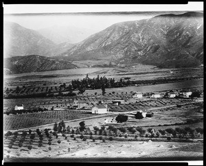 Birdseye view of the La Cañada Township near Verdugo Road, ca.1888