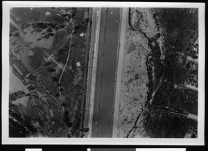 Aerial view of flooding on an unidentified river, 1938