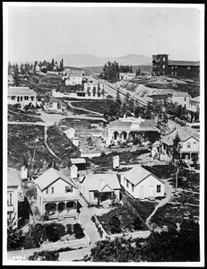 Temple Street looking west from Los Angeles High School, ca.1882-1885