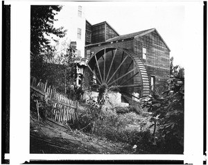 Exterior view of Matthews' Mill at San Bernardino, 1935