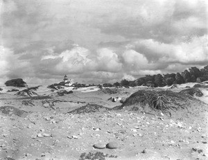 Distant view of Point Pinos lighthouse in Monterey, California, ca.1890