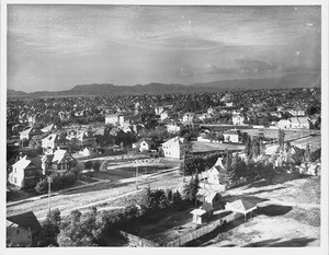 Panoramic view of downtown Los Angeles from St. Vincent's College, looking northwest showing Washington Street and Grand Avenue, ca.1905