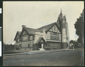 Exterior view of First Presbyterian Church in San Jose, California, ca.1900