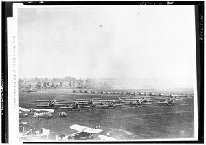 View of Navy planes lined up for the National Air Races at at Mines Field, 1928