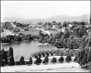 Panoramic view of Echo Park, looking north toward Mount Hollywood, December 1911