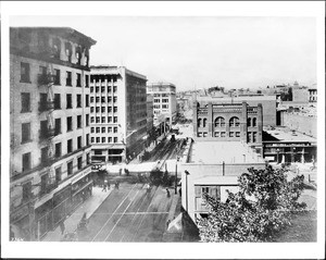 Birdseye view of Sixth Street looking west from Main Street, Los Angeles, ca.1905