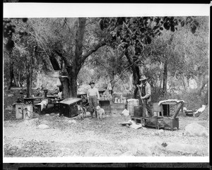 Two Sunset Club members in a camp kitchen, ca.1910