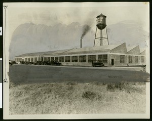 Exterior view of the Golden State Woolen Mills factory in Long Beach, ca.1930