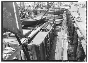 View of fishing boats along the San Pedro dock, ca.1920-1929