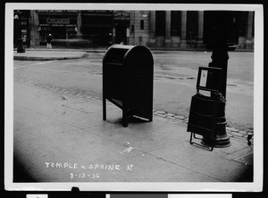 Mailbox on the corner of Temple Street and Spring Street, August 1936