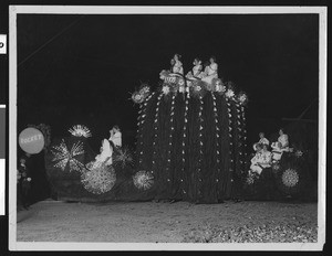 Float in Shriner's electrical parade, shaped like a cactus, ca.1910