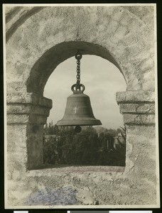 Riverside's mission bell, ca.1900 — Calisphere