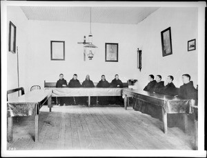 Interior of the refectory at Mission Santa Barbara, ca.1889